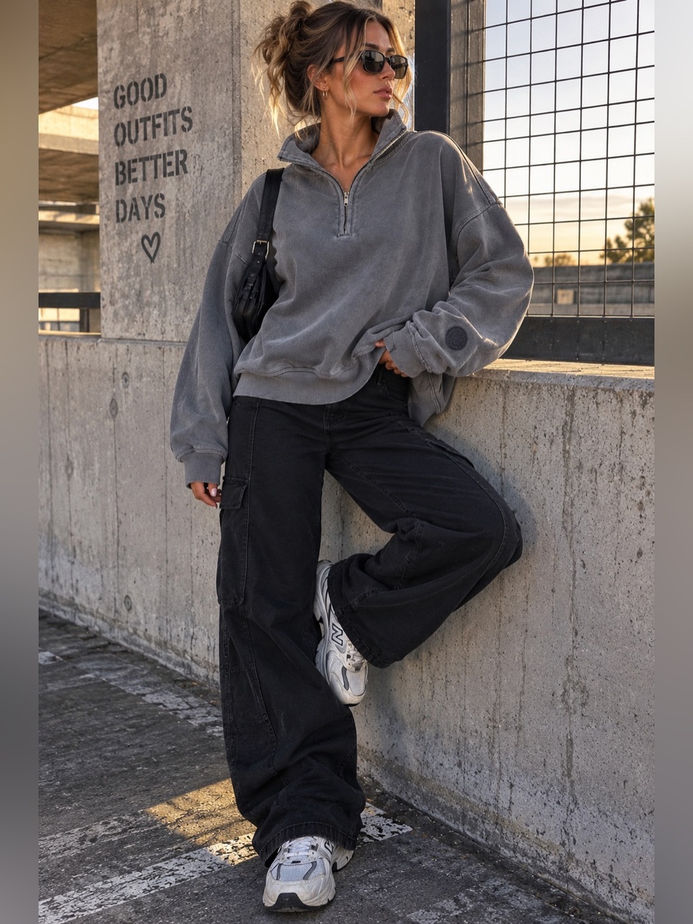 PINK Victoria’s Secret XL Oversized Quarter Zip Sweatshirt Washed Gray Pullover